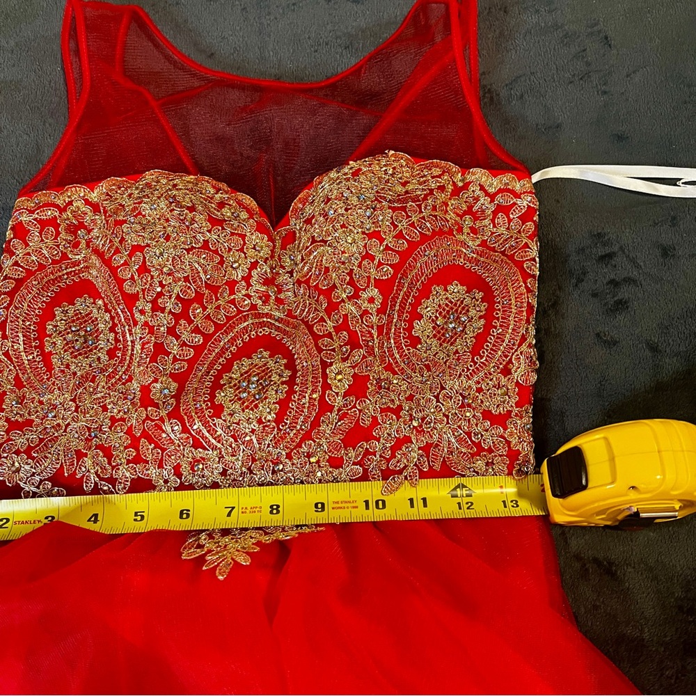 New Babyonline Wms Red Gold Floral Appliqué Embroidery Fit&Flare‎ Party Dress XS - Picture 11 of 13